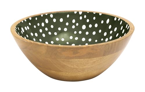 Dexam Sintra Mango Wood Spotted Salad Bowl - Olive Green