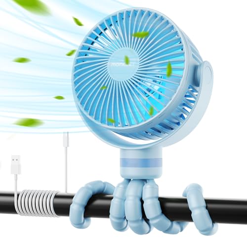 Image of Momcozy 8000mAh Portable Stroller Fan, 27H Ultra-long Battery Life Detachable 4 Speed 360°Rotate LED Night Light with 2 Modes, USB Rechargeable Handheld Cooling Fan for Travel/Car Seat/Bedroom