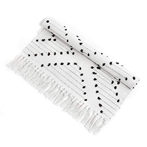 Livebox Small White Rug 2' X 3' Boho Washable Rug For Bathroom,Moroccan Throw Rugs With Tassel For Bedroom,Cotton Woven Entry Rug For Kitchen Sink Laundry Entryway #TOP3
