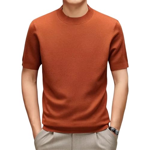 Men Worsted Wool O-Neck Short Sleeve Solid Orange Green Sweaters Round Neck Thin Short Sleeves Pullover2