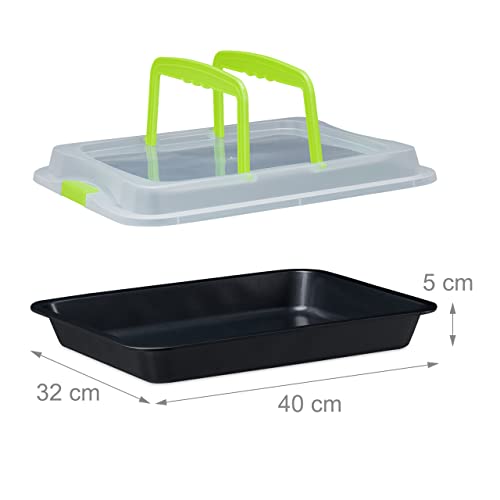 Foto von Relaxdays 10024300_53 Backblech mit Deckel, 3in1 Kuchen Transportbox, hoher Rand, Kuchenblech rechteckig, grün/schwarz, 9 x 41.5 x 33 cm