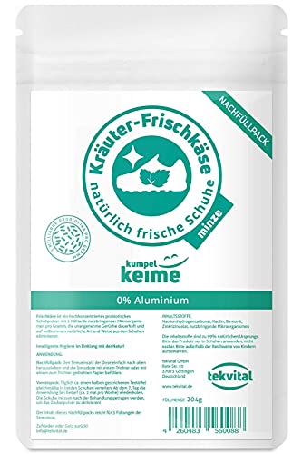 KUMPELKEIME Kräuter-Frischkäse Schuhdeo Minze Nachfüllpack | Das mikrobiologische Schuhpuder | Schuh-deo gegen Fuß-Geruch | 204 Gramm | 18 Monate neutrales Schuhklima