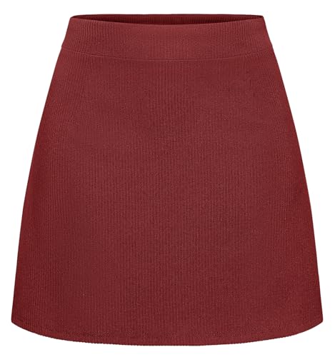 Timormode Mini Skirts for Women High Waisted Corduroy A-Line Skirt 2026 Basic Casual Fall Winter Pencil Short Skirts TMS8012 DarkRed S