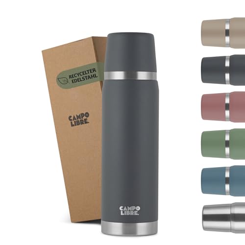 Campo Libre. Jaco® Thermoskanne 1L, 750ml, 500ml I Thermos mit Becher I Unsere Thermosflasche mind. 24h heiß I Isolierkanne mit Doppelwandisolierung ist zu 100% auslaufsicher & recycelter Edelstahl