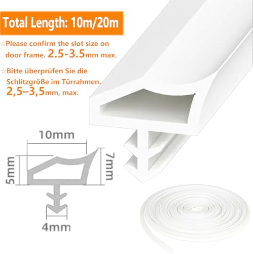 20M Türrahmen Dichtung für Schallschutz,Türdichtung Weiß Holzzarge, Zugluftstopper und Türdichtungen, für Feuchtigkeitsbest, Schalldämmung und Kollisionsvermeidung