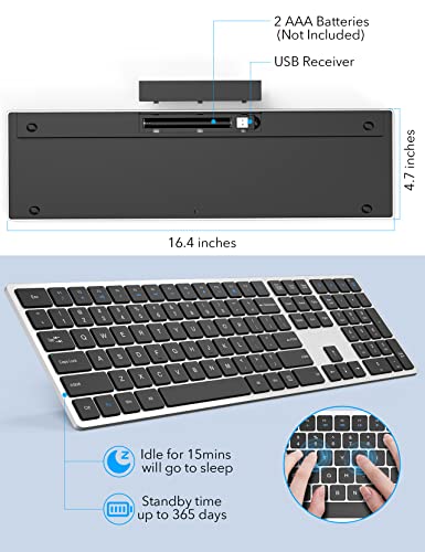 Wireless-Keyboard-Full-Size-with-Silent-Keys-Number-Pad-Super-Slim-and-Battery-Powered-24GHz-USB-Computer-Keyboard-for-Laptop-PC-Mac-Windows-Chromebook-by-Wisfox-Sliver-and-Black