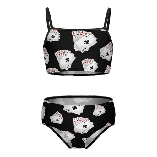 Gambling Casino Aces Poker Girls Swimsuits Two Piece Bikini Sets Beach Sport Swimwear Bathing Suit