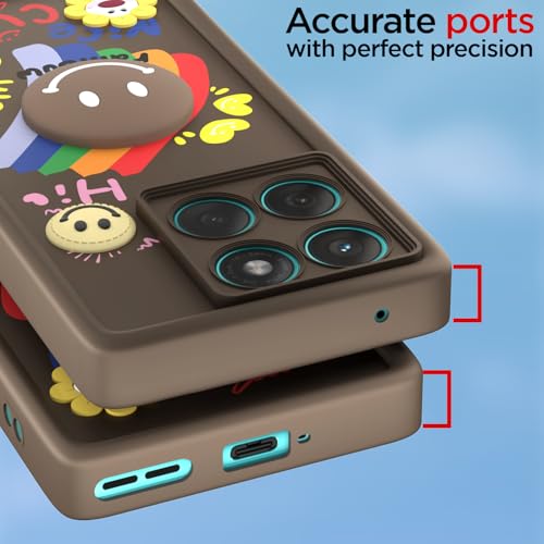 Image of Pikkme Back Cover for Motorola Moto Edge 60 5G / Moto Edge 60 Fusion 5G | Soft Silicone| Cute Rainbow Smile & 3D Cartoon Flower Design | Shockproof Raised Camera Protection Bumper Case (Brown)