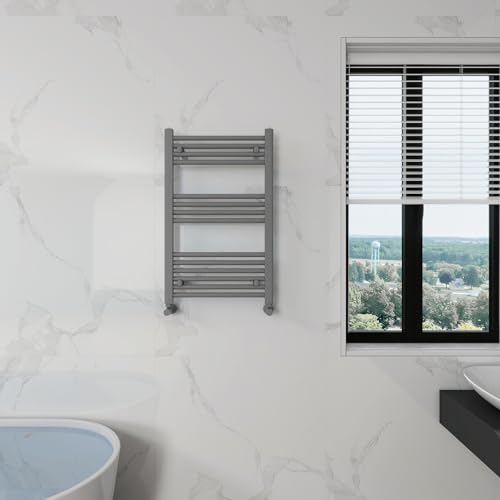 KESANITAR Badheizkörper Seitenanschluss 800x500mm, 300W Handtuchheizkörper & Handtuchtrockner, Einfach Installation Heizkörper Handtuchwärmer, Bequem Handtuchhalter für Towel Aufbewahrung, Grau