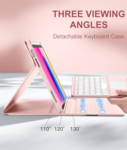 Image of Harvopu Compatible for iPad 11th 10th Generation Case with Keyboard, Folio Cover with Pencil Holder, Multi-Touch Trackpad, 7 Color Backlit, Detachable Keyboard for iPad (A16) 11th /10th Gen(Light Pink) | with Pencil Holder