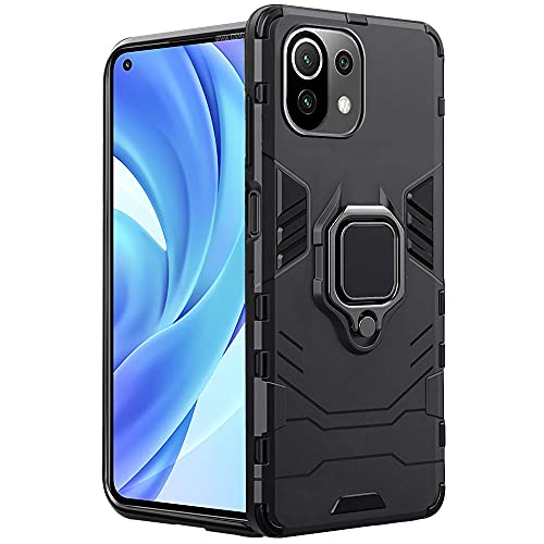 TheGiftKart Back Case Cover for Xiaomi 11 Lite NE 5G / Mi 11 Lite | Tough Armor Bumper Ring Holder & Kickstand in-Built 360 Degree Protection Back Cover