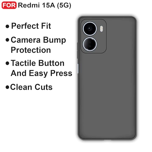 Image of CEDO Back Cover for Redmi 15A (5G) | Camera Bump Protection & Inner Velvet Fabric Lining | Ultra Slim Matte Soft Rubberised Case Cover (Black)