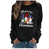 Generic Sweatshirts für Damen, Rundhalsausschnitt Pullover, Weihnachten Drucken Hemden, Langer Ärmel Warm T-Shirts, Oversized Tshirt Damen Black Large