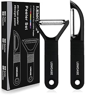 LEMCASE Potato Peeler, Peeler - Potato Peeler, Asparagus Peeler, Fruit and Vegetable Peeler - Silicone Handle and Stainless Steel Blades with Blade Guard | Black (Set of 2)