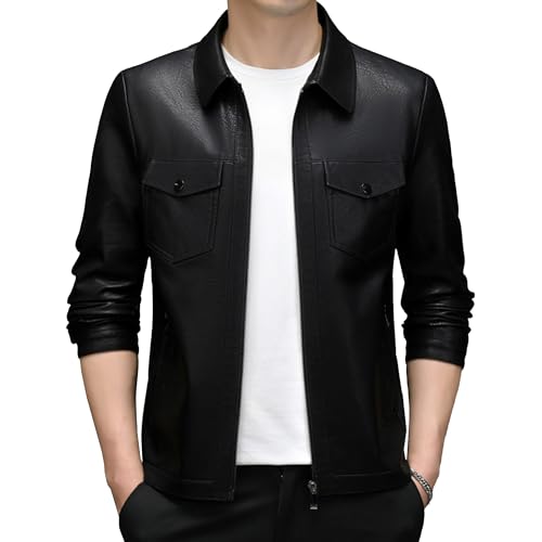 Mens Slim Fit Thin Leather Jacket Casual Solid Color Cycling Leathers Coat Bomber Zipper Motorcycle PU Jackets