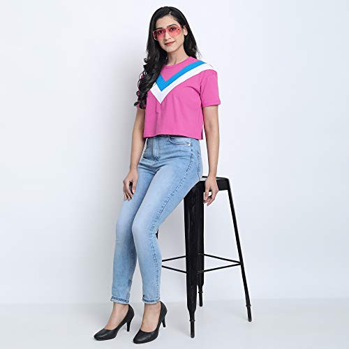 Image of JUNEBERRY Women's Cotton Half Sleeve Crop Top(JB 117 Pink L Magenta Large)
