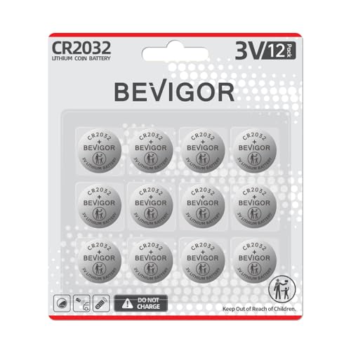 Bevigor 2032 Batterie Kompatibel mit AirTag CR2032 Lithium 3V Münzbatterie für Kindersicherheit, passend für Schlüsselanhänger, intelligente Sensoren, Waagen und mehr (CR2032-12)