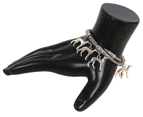 Image of Touchstone New Indian Bollywood Handcrafted Filigree Italian Greyhound Charms Elegant Designer Jewelry Openable Bracelet in Oxidized Silver Tone for Women