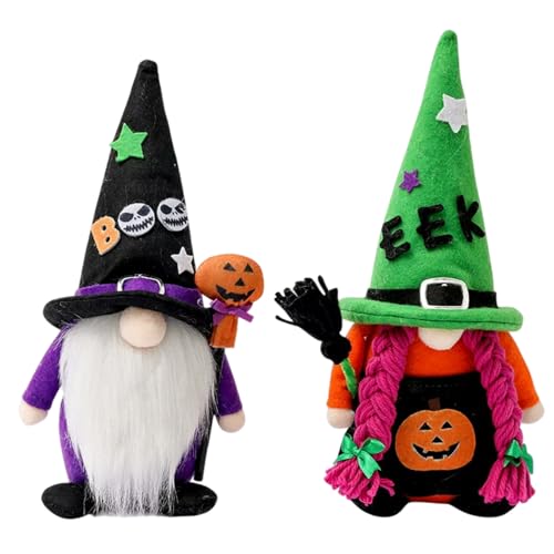 Hperu 2pcs Halloween Gnomes, Mignon Gnomes de Dessin animé Peluche avec Un Chapeau Pointu, poupée Elfe Nordique Douce pour la Maison et décorations de Bureau d'halloween