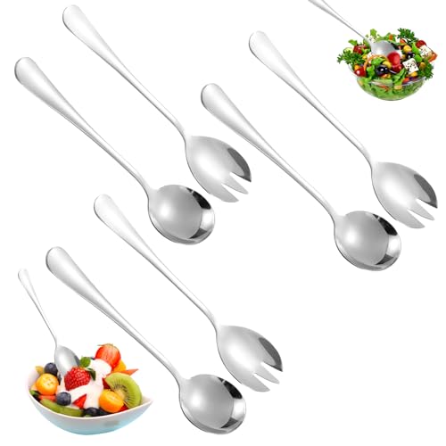 Lot de 6 couverts à salade en acier inoxydable - Couverts à salade robustes - Poli miroir - Cuillères à salade de 20 cm - Cuillères de service - Fourchettes à salade - Cuillères de service - Grande