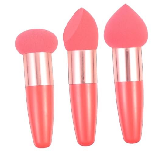 Esponjas de maquillaje con mango, Esponjas Cosméticas con Mango, Esponjas de Belleza con Mango, Esponjas con Mango para Aplicación de Maquillaje, Set de 3 esponjas, Coral