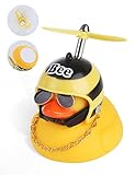 Duck Toy Car Decorations, Rubber Duck Car Ornaments for Dashboard, Yellow Duck Bike Bell with Propeller Helmet & Horn Light for Kids, Adults, Men, Women (Bee)