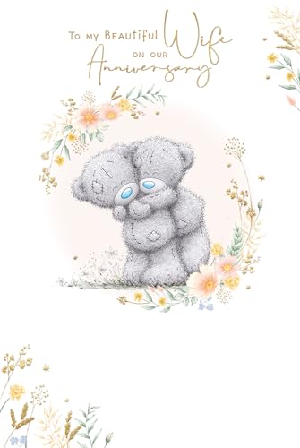 Me to You Tatty Teddy Happy Anniversary Card To My Beautiful Wife With Insert 6 x 9 Inches (15 x 22 Cms) - Official Collection