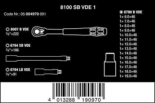 Wera 8100 SB 1 Zyklop VDE and Socket set, 17pc, 05004970001