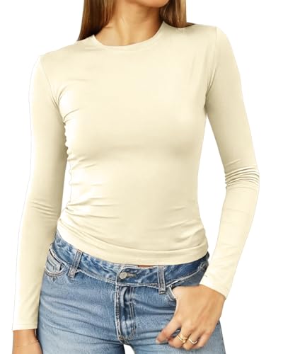 Image of Abardsion Women's Slim Lightweigh Long Sleeve T Shirts | Fall Clothes 2026 Casual Basic Crewneck Going Out Crop Tops Y2K