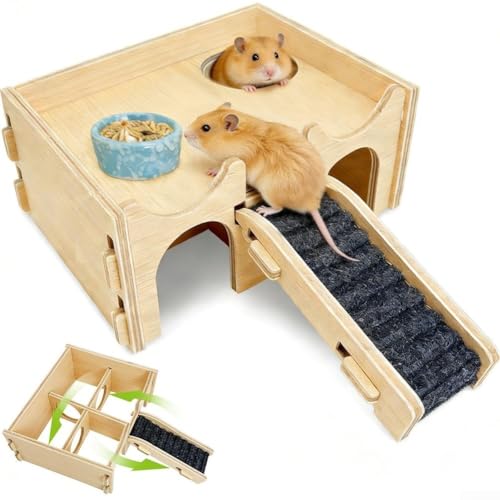 Accessoire de cage hamster cochon d inde avec cachette en bois grise