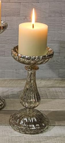 Richland Ribbed Unique Mercury Glass Pillar Candle Holder 8.5"