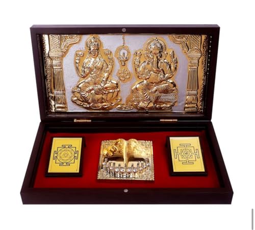 Image of Lakshmi Ganesh Charan Paduka Prayer Box l Gold-Silver Plated | Momento with Natural Fragrance | Charan Paduka Box for Pooja l Best for Wedding Gifts & House Warming | Diwali Gifts