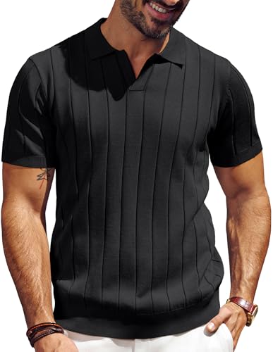 PJ PAUL JONES Men's Polo Shirt V Neck Texture Shirt Short Sleeve Casual Knit Polos