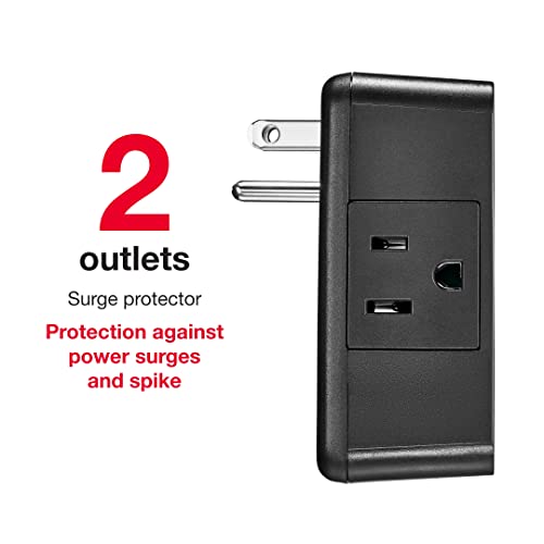 Rocketfish 2-Outlet Surge Protector - Low-Profile Protection For Devices - Black #TOP3