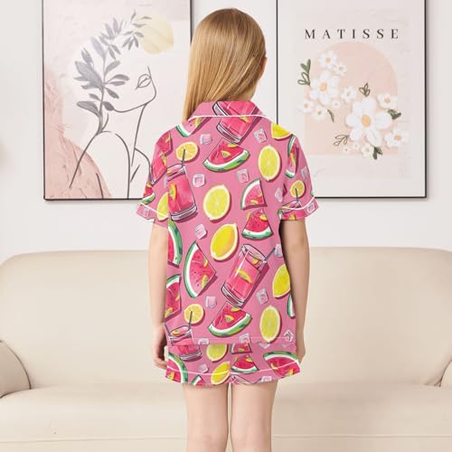 ALAZA Watermelon Slices Lemon Pajamas Satin Pajama Set Short Sleeve Button Down Sleepwear4