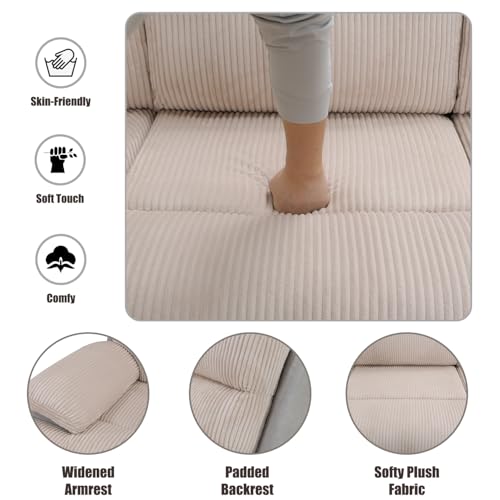 Image of Power Recliner Sectional Sofa, Beige & Grey Plush Sofa, Sectional Couch with Storage Console, Reclining Living Room Sofa with USB /LED Lights