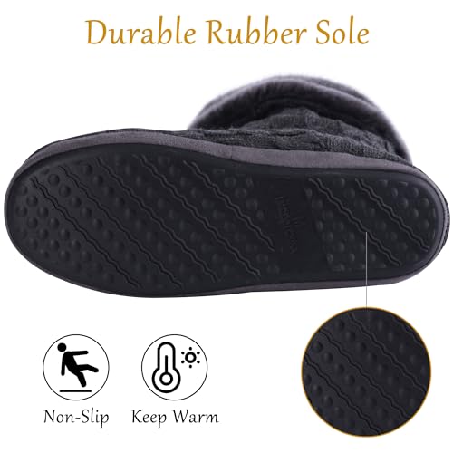 Women's Knit Slippers Indoor Warm Fluffy Home Bootie Slippers Anti-Slip House Shoes with Cute Pom Poms Soft Cozy Ankle Boots for Women4