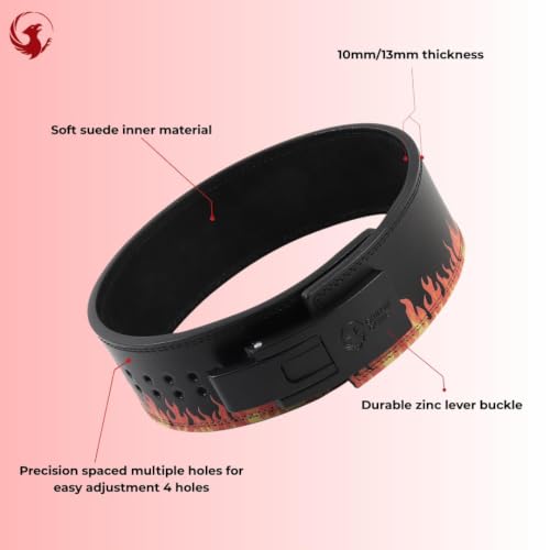 Image of 10MM UV Print Designer Lever Gym Belt | Custom Powerlifting Belt | 100% Full Grain Genuine Leather | IPF Standard | Warm Fire Belt with Black Buckle | Size Large