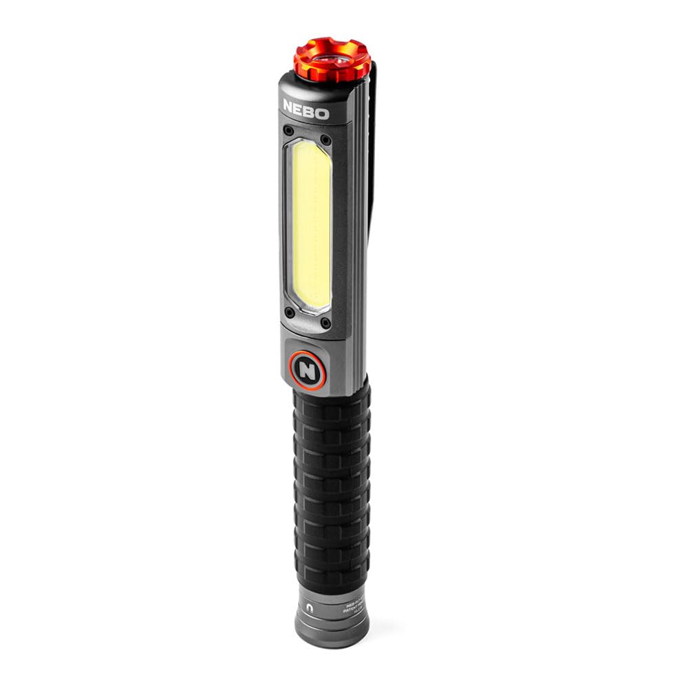 Big Larry Pro Plus - 600 Lumen Torch with COB Work Light - Pocket Clip Magnetic Base for Hands-Free Lighting - Portable COB LED Dimmable Flashlight - Hazard Light-Red, Stealth