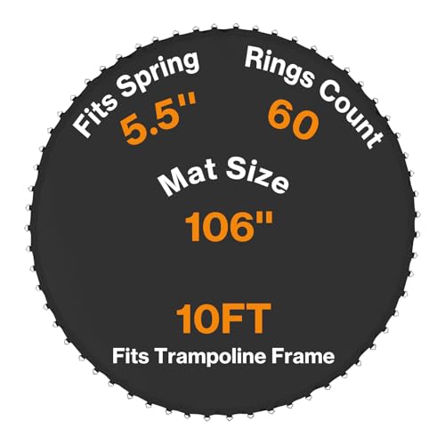 Trampoline Replacement Mat Fits 10FT Round Frame with 60 V-Rings Trampoline Jumping Mat with 8 Rows of Stitching