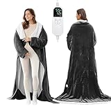 KINGTE Wearable Heated Blanket Portable with Sleeves & Foot Pocket - Electric Snuggle Throw Blanket, 8 Heat Settings, 1-12H Auto Shut-Off, 50'x70'+14' Electric Blanket, for Her/Him/Family