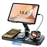 30W Wireless Charger for Samsung/Android Mag-Safe Charging Station with Clock/Light for Samsung S25/S24/S23 Ultra/Buds,for iPad/Tablet Foldable Stand, Watch Charger Only for Galaxy Watch 8/7/6/5,Black