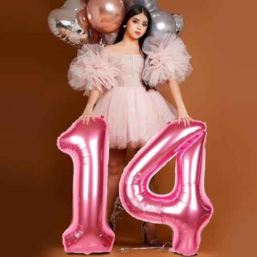 Image of 40 Inch Giant Hot Pink Number Balloon, Mylar Foil Helium Hot Pink Balloons for Birthday Party, Number 4 Balloon for Birthday Decorations, Hot Pink 4 Birthday Balloon