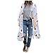 yuwo Moda de las mujeres gasa impreso Cardigan suelto más tamaño playa Cover-Ups, azul, XXXL
