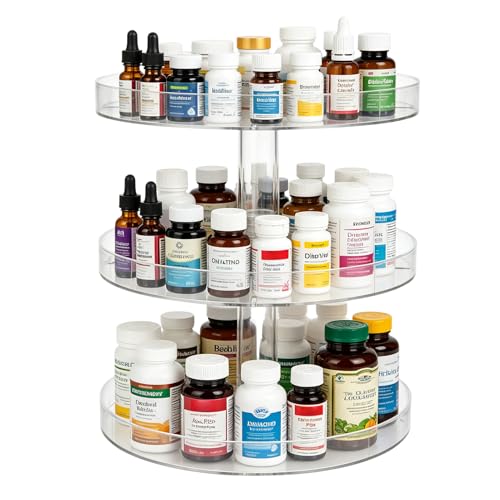 KKONHII Medicine Bottle Organizer Shelf 3-Tier Medicine Cabinet Organizer for Countertop and Bathroom Transparent Removable Organizer for Empty Pill Bottles Medication Bottles Vitamins Bottles