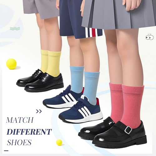 Image of Velice Unisex Little Kids Youth Boys Girls Socks Soft Cotton Dress School Uniform Seamless Black White Crew Sock 10 Pairs
