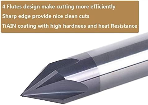 SpeTool 4 Flutes Carbide Chamfer End Mill 60 Degree 1/4 inch Shank V Groove Router Bit for CNC Carving and Chamfering