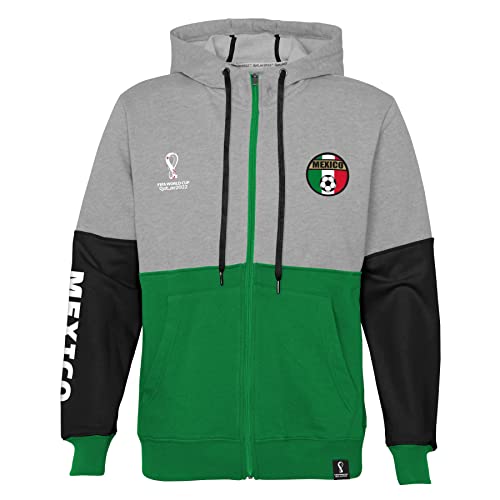 Outerstuff Mens FIFA World Cup Country Contrast Panel Fleece Hood, Green-Black-Heather Grey, Large