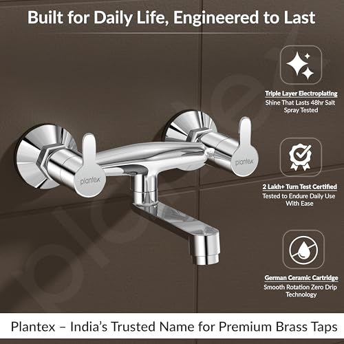 Image of Plantex Non-Telephonic Wall Mixer Tap for Bathroom with Brass Wall Flange and Teflon Tape /Mixer Tap for Bathroom with Water Saving Aerator-(FLO-816, Chrome)