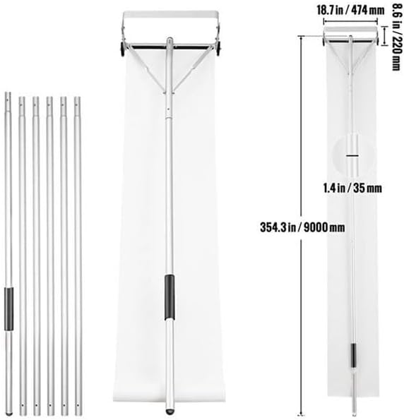 Roof Rake Snow Removal Tool, 20/30FT Adjustable Telescoping Roof Shovel with Slide Cloth,Roll Wheels, Anti-Slip Handle, Use for Ranch House, Cottage(20ft)